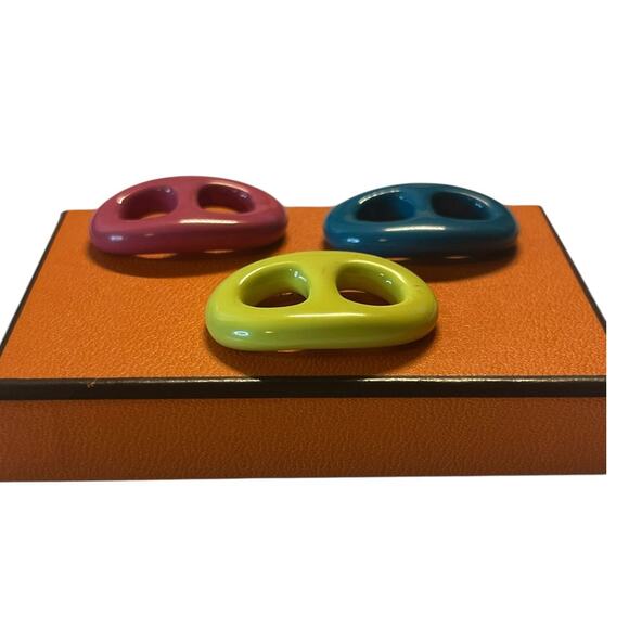 HERMÈS Tribord Chaîne d'Ancre Scarf Ring Set of 3 Multicolor with Box - Picture 13 of 15